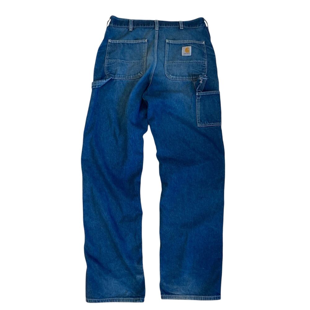 Vintage 90s Y2K Carhartt Distressed Feathered Faded Denim Blue Jeans Size 34x34 - Picture 2 of 14